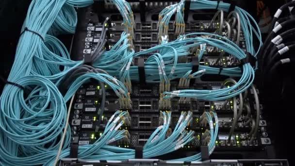 Interface Connecteur Fibre Optique Serveurs Montés Sur Rack Dans Une — Video