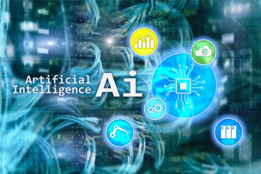 AI, yapay zeka, otomasyon ve modern bilgi teknolojisi kavramı sanal ekran üzerinde.
