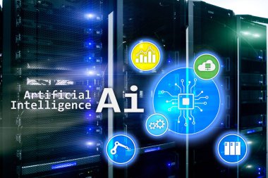 AI, yapay zeka, otomasyon ve modern bilgi teknolojisi kavramı sanal ekran üzerinde.