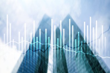 Çift Pozlama ekonomi büyüme diyagram üzerinde arka plan bulanık. İş ve yatırım kavramı.