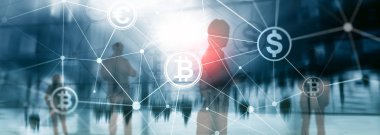 Çift Pozlama kavramı, Bitcoin ve blockchain. Dijital Ekonomi ve ticaret para.