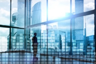 Mali grafik üzerinde bulanık gökdelen office arka plan.