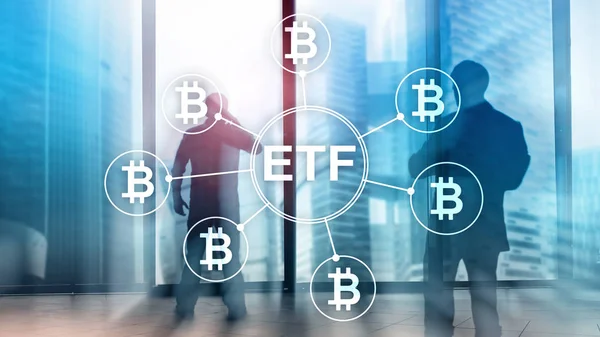 Bitcoin Etf Kryptowaluta Koncepcja Handlu Inwestycji Podwójnej Ekspozycji Tła — Zdjęcie stockowe