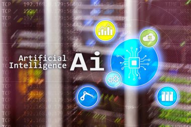 AI, yapay zeka, otomasyon ve modern bilgi teknolojisi kavramı sanal ekran üzerinde.