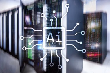 AI, yapay zeka, otomasyon ve modern bilgi teknolojisi kavramı sanal ekran üzerinde.