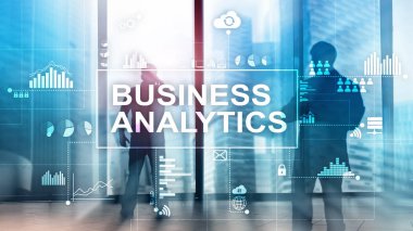İş analytics kavramı çift pozlama arka plan üzerinde.