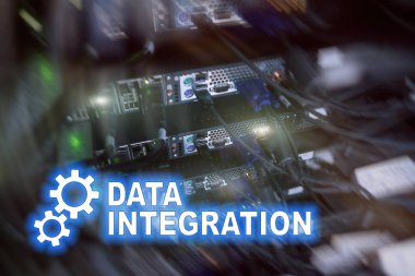 Veri entegrasyon bilgi teknolojisi kavramı sunucu Oda zemin üzerine.