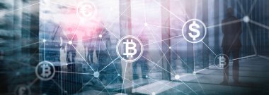 Çift Pozlama kavramı, Bitcoin ve blockchain. Dijital Ekonomi ve ticaret para.