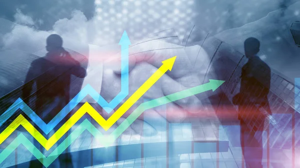 Pénzügyi Növekedés Nyilak Grafikon Befektetési Kereskedelmi Fogalom — Stock Fotó