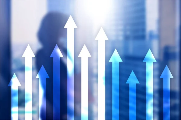 Gráfico Flecha Hacia Arriba Sobre Fondo Rascacielos Concepto Inversión Crecimiento —  Fotos de Stock