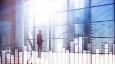 Bulanık arka planda iş ve finans grafiği. Ticaret, yatırım ve ekonomi kavramı.