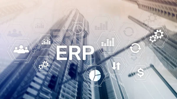 Erp Systeem Enterprise Resource Planning Vage Achtergrond Bedrijfsautomatisering Innovatie — Stockfoto