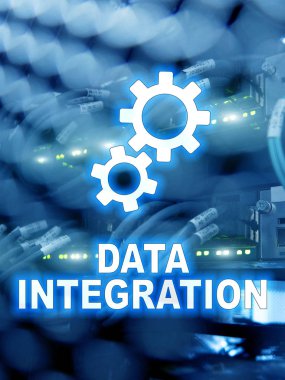 Veri entegrasyon bilgi teknolojisi kavramı sunucu Oda zemin üzerine.