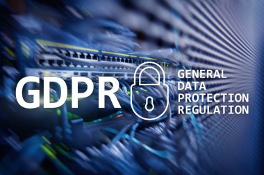 Gdpr, genel veri koruma yönetmeliği uyum. Sunucu odası arka plan.