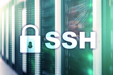 SSH Güvenli deniz hayvanı kabuğu Protokolü ve yazılım. Veri koruma, Internet ve telekomünikasyon kavramı.