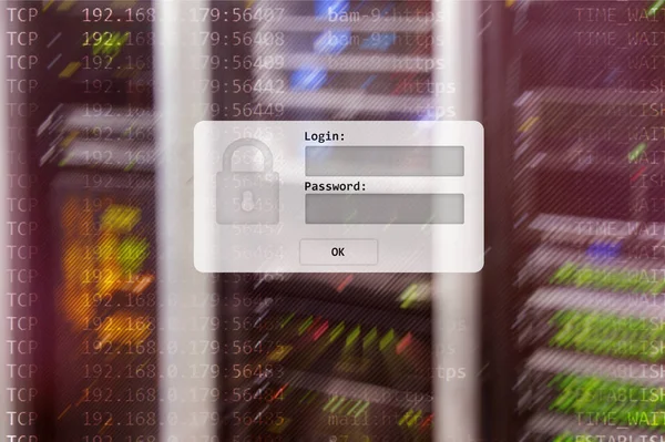 Serverruimte Login Wachtwoord Aanvragen Gegevenstoegang Veiligheid — Stockfoto