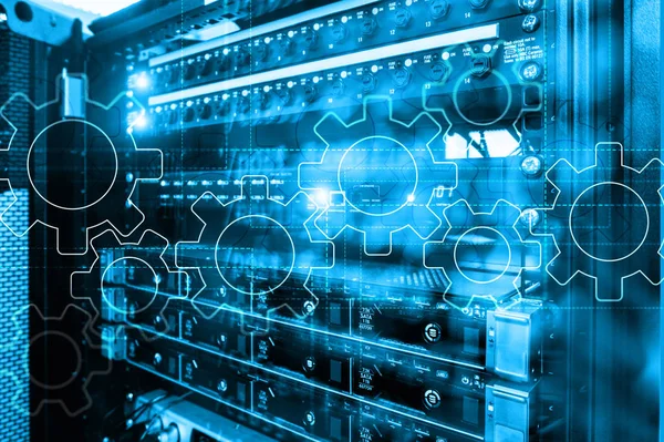 Gears mekanizması, dijital dönüşüm, veri entegrasyonu ve dijital teknoloji kavramı.