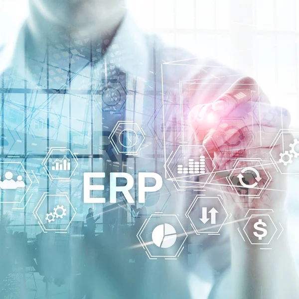 Erp System Enterprise Resource Planning Auf Verschwommenem Hintergrund Geschäftsautomation Und — Stockfoto