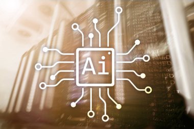 AI, yapay zeka, otomasyon ve modern bilgi teknolojisi kavramı sanal ekran üzerinde.