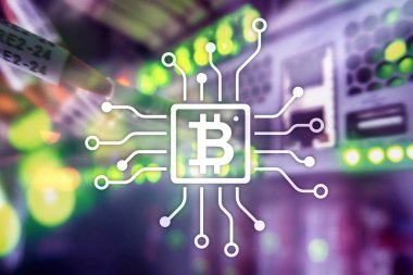 Bitcoin, sunucu Oda zemin üzerine Blockchain kavramı.