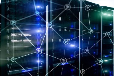 Wi fi ağ Soyut yapı modern sunucu Oda zemin üzerine.