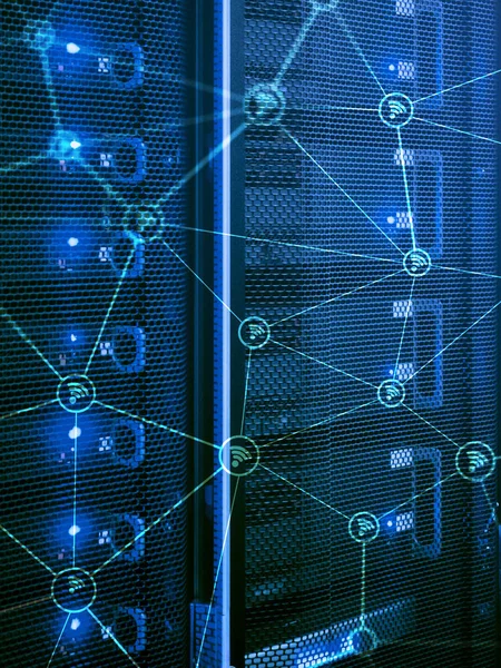Αφηρημένη Δομή Δικτύου Στο Φόντο Του Δωματίου Σύγχρονο Server — Φωτογραφία Αρχείου