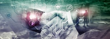 İş uygulamaları simgeleri arka plan bulanık. Finans ve ticaret. Internet teknoloji kavramı.