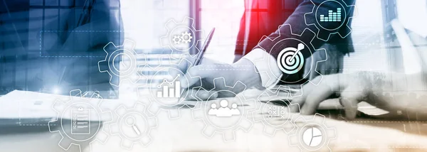 Business Process Automation Concept Gears Icons Abstract Background — Stock Photo, Image