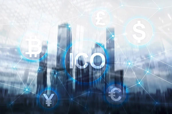 Ico Offerta Iniziale Monete Blockchain Concetto Criptovaluta Sfondo Sfocato Business — Foto Stock