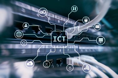 ICT - sunucu odası arka plan üzerinde bilgi ve iletişim teknoloji kavramı.