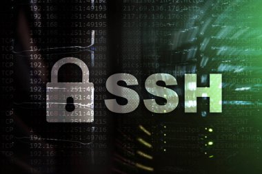 SSH Güvenli deniz hayvanı kabuğu Protokolü ve yazılım. Veri koruma, Internet ve telekomünikasyon kavramı.