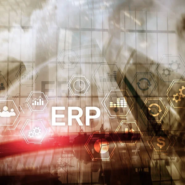 Sistema Erp Planificación Recursos Empresariales Sobre Fondo Borroso Concepto Automatización — Foto de Stock