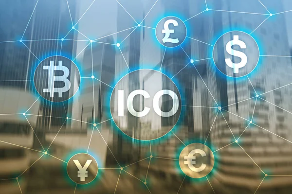 Ico Offre Initiale Pièces Blockchain Concept Crypto Monnaie Sur Fond — Photo