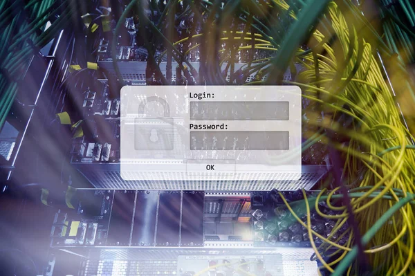サーバー ルーム ログインとパスワードの要求 データ アクセスおよびセキュリティ — ストック写真