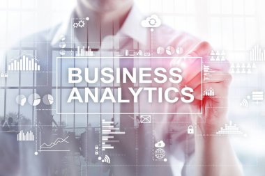 İş analytics kavramı çift pozlama arka plan üzerinde.