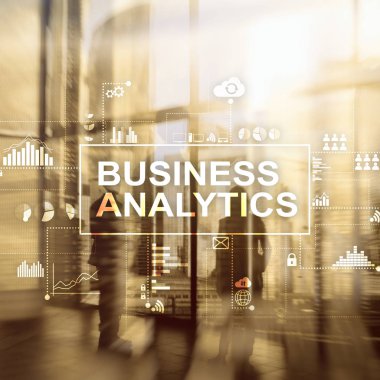 İş analytics kavramı çift pozlama arka plan üzerinde.