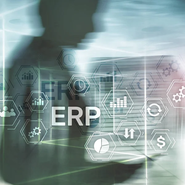 Erp System Enterprise Resursplanering Suddig Bakgrund Affärsautomation Och Innovationskoncept — Stockfoto