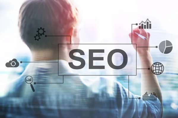 Seo Optimización Motores Búsqueda Marketing Digital Concepto Tecnología Internet Fondo — Foto de Stock