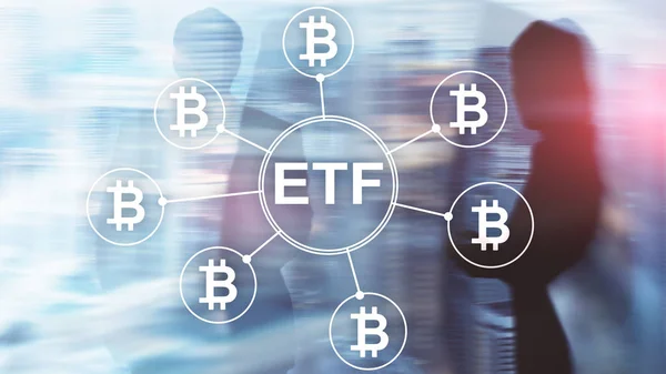 Bitcoin Etf Kryptowaluta Koncepcja Handlu Inwestycji Podwójnej Ekspozycji Tła — Zdjęcie stockowe