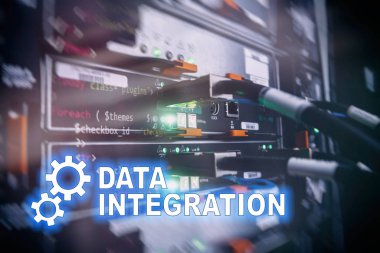 Veri entegrasyon bilgi teknolojisi kavramı sunucu Oda zemin üzerine.