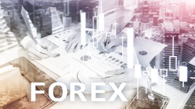 Forex Trading, mali mum grafik ve grafikler üzerinde bulanık iş merkezi arka plan.