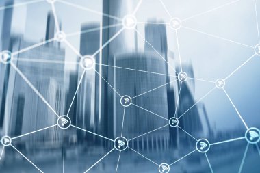 WiFi ağ bulanık iş merkezi zemin üzerine.