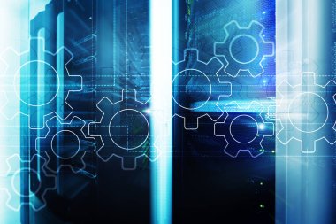 Gears mekanizması, dijital dönüşüm, veri entegrasyonu ve dijital teknoloji kavramı.