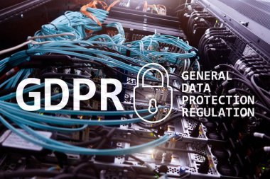Gdpr, genel veri koruma yönetmeliği uyum. Sunucu odası arka plan.