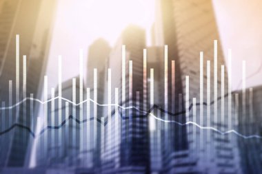 Çift Pozlama ekonomi büyüme diyagram üzerinde arka plan bulanık. İş ve yatırım kavramı.