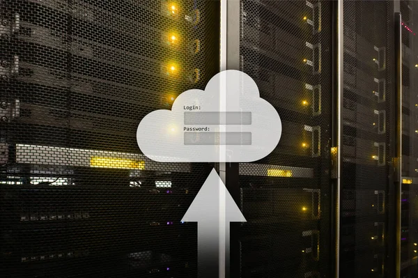 Cloud Lagring Dataåtkomst Login Och Lösenord Definitionsfönstret Server Rum Bakgrund — Stockfoto