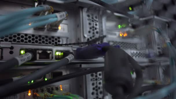 Optische Server Commutator Knipperende Lampjes Optische Vezel Verbreekt Computer Een — Stockvideo