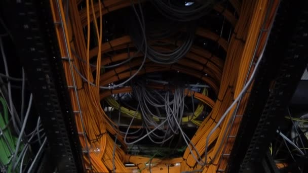 Server Kabel Computer Rechenzentrum Viele Kabel Akustikkabel Bewegliche Kamera — Stockvideo