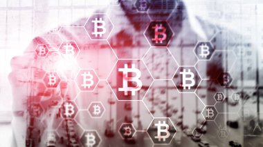 Bitcoin, sunucu Oda zemin üzerine Blockchain kavramı.