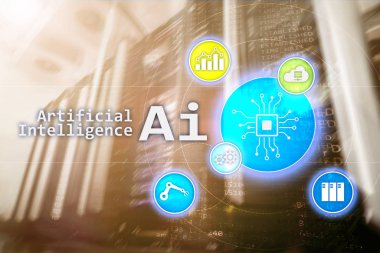 AI, yapay zeka, otomasyon ve modern bilgi teknolojisi kavramı sanal ekran üzerinde.